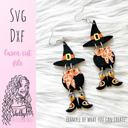 Cute Witch Cauldron Feet Dangle Earrings SVG