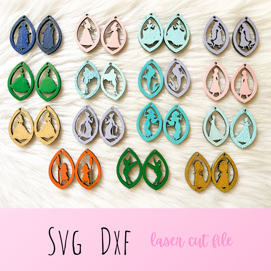 Teardrop Princess Silhouettes Dangle Earrings Bundle SVG