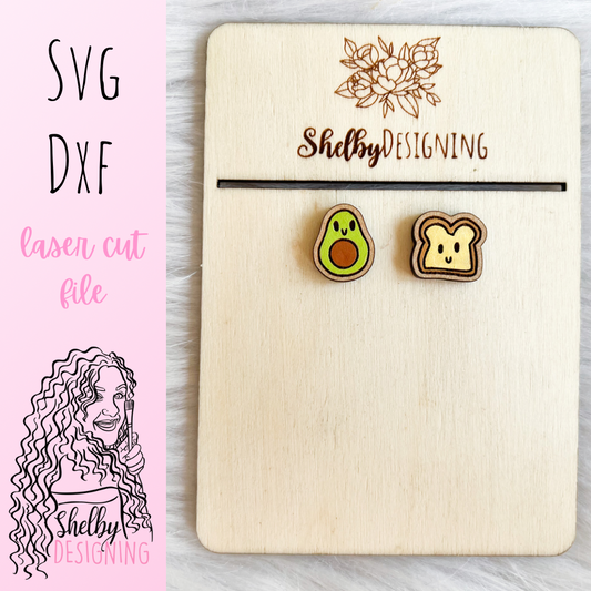 Kawaii Avocado & Toast Stud Earrings SVG