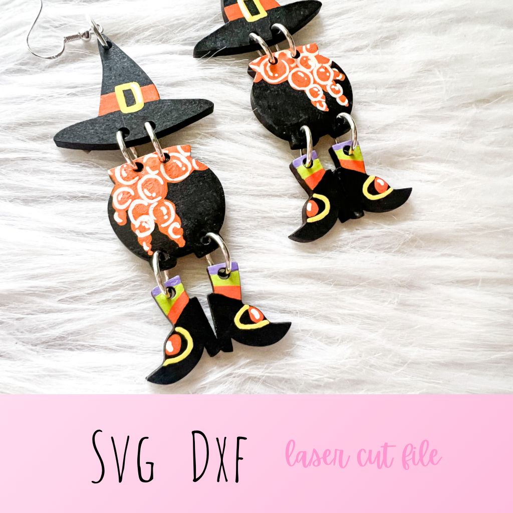 Cute Witch Cauldron Feet Dangle Earrings SVG
