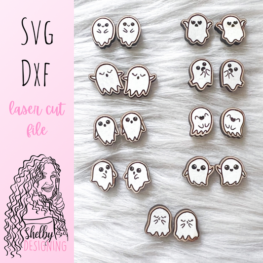 Kawaii Ghost Stud Earrings Bundle SVG