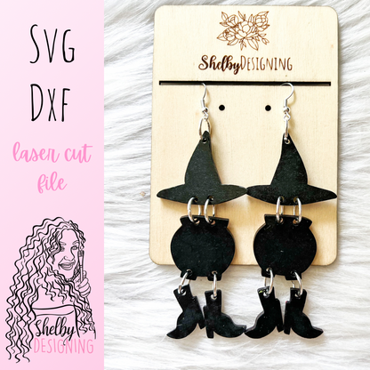 Cute Witch Cauldron Feet Dangle Earrings SVG