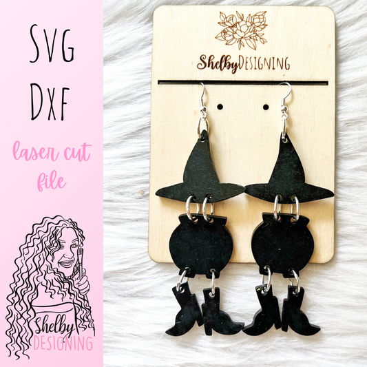 Cute Witch Cauldron Feet Dangle Earrings SVG