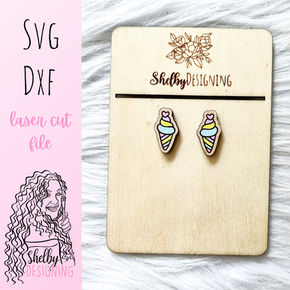 Simple Ice Cream Cone Heart Stud Earrings SVG