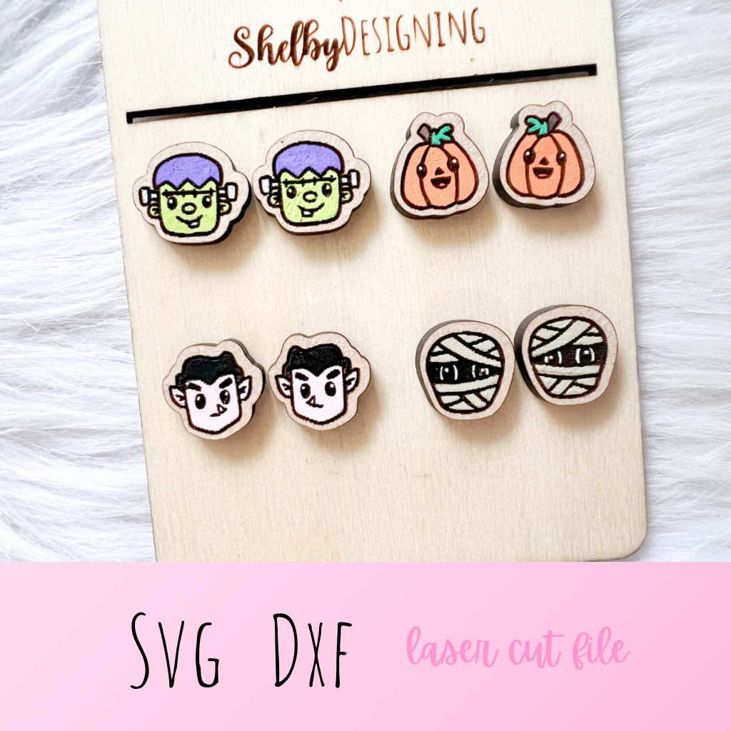 Halloween Monster Heads Stud Earrings Set SVG
