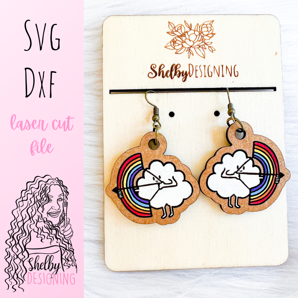 Cute Cloud Shooting Rainbow Pride Dangle Earrings SVG