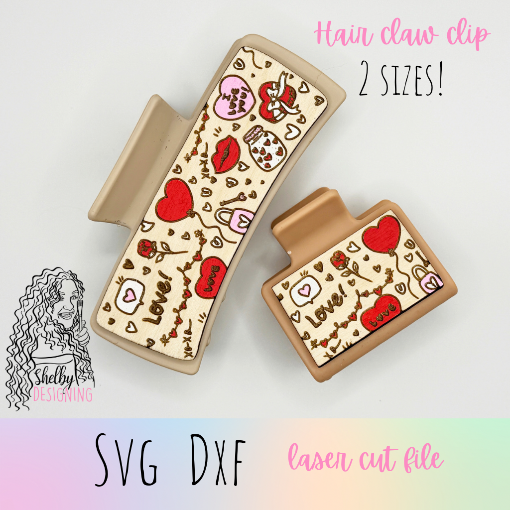 Cute Valentines Day Love Hair Claw Clip SVG DXF File