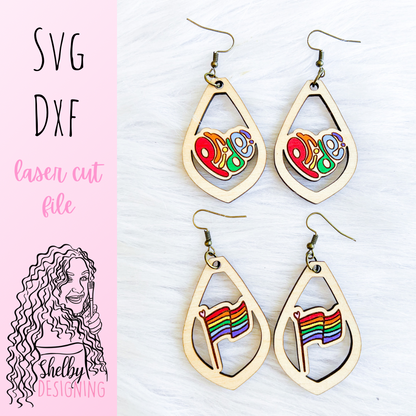 Rainbow Pride + Pride Flag Dangle Earrings Duo SVG
