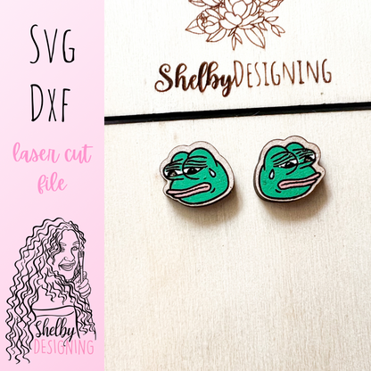 Crying Frog Meme Stud Earrings SVG