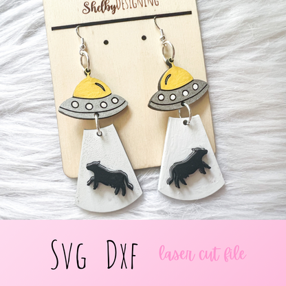 UFO Space Cow 2 Piece Dangle Earrings SVG