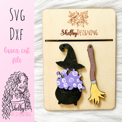 Witch Cauldron & Broomstick Dangle Earrings SVG