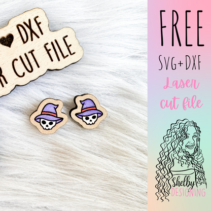FREE | Skull Witch Hat Stud Earrings SVG