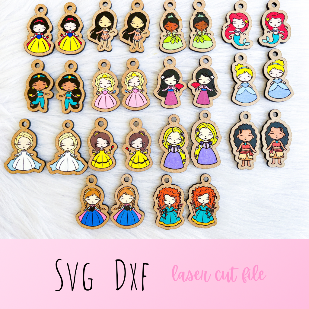 Cartoon Princesses Stud/Dangle Earrings Bundle SVG