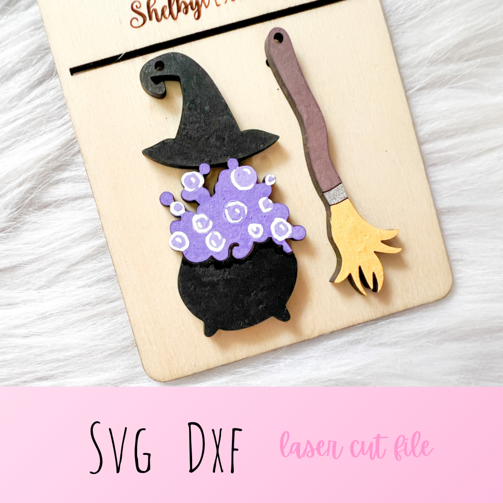 Witch Cauldron & Broomstick Dangle Earrings SVG