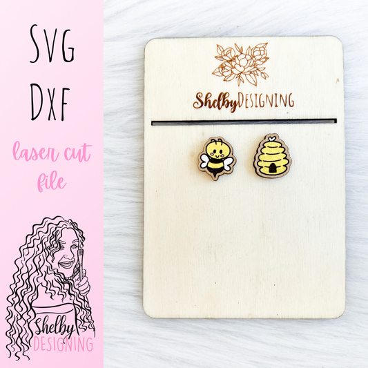 Bumblebee & Hive Stud Earrings SVG