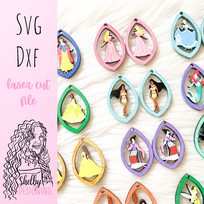 Teardrop Princess Silhouettes Dangle Earrings Bundle SVG