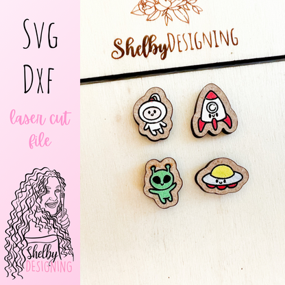 Kawaii Astronaut & Alien Duo Stud Earrings SVG