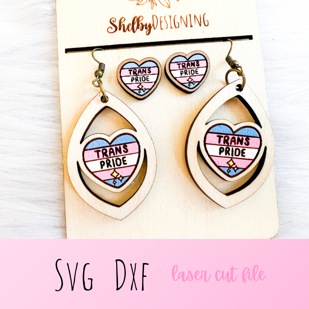 Trans Pride Heart Stud/Dangle Earrings SVG