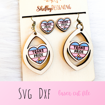 Trans Pride Heart Stud/Dangle Earrings SVG