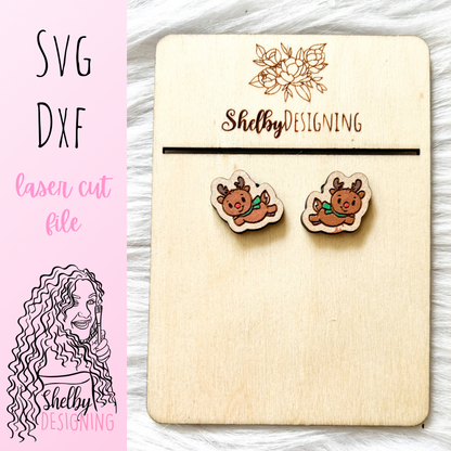 Cute Flying Reindeer Stud Earrings SVG