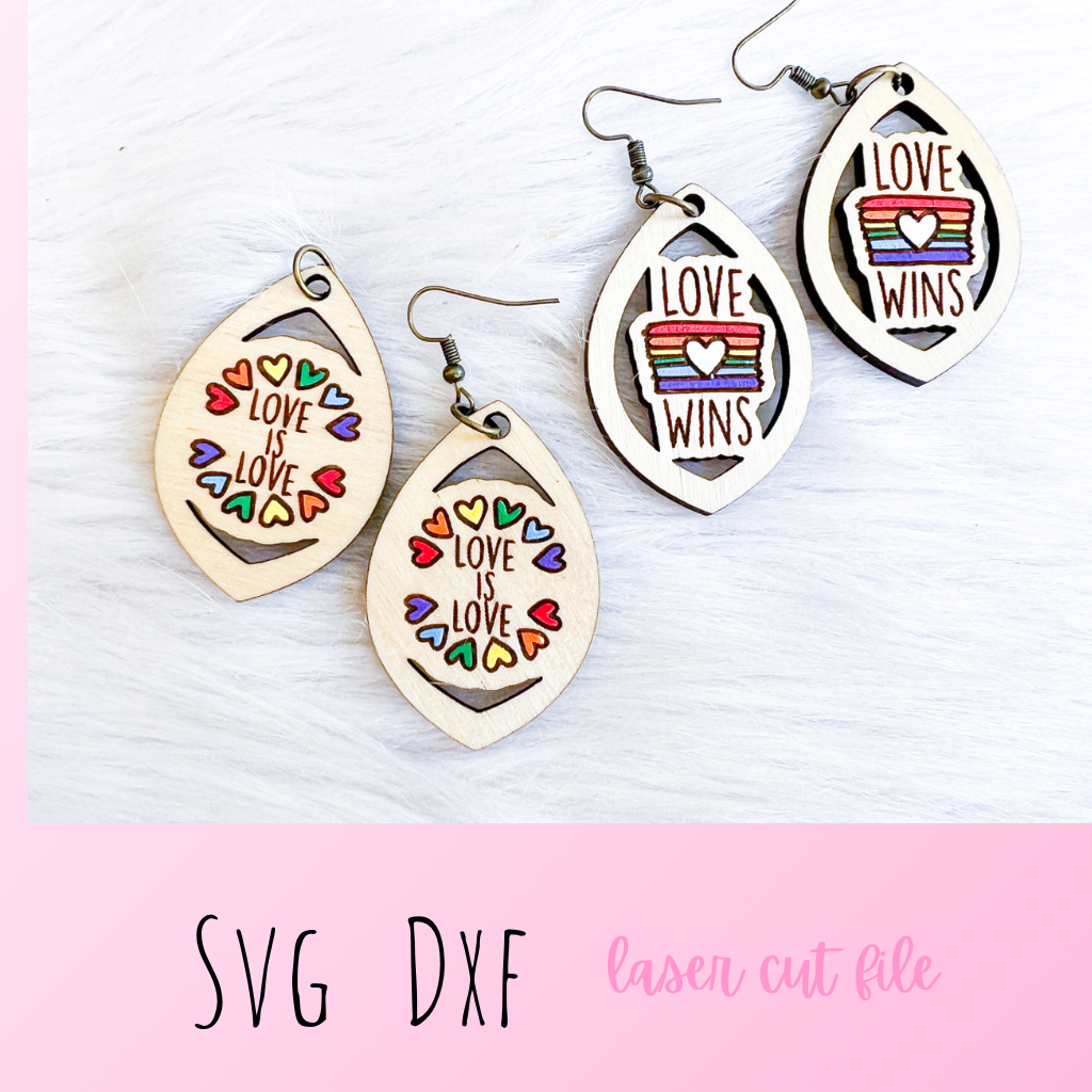 Pride Love is Love + Love Wins Dangle Earrings Duo SVG