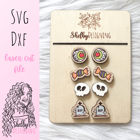 Spooky Halloween Elements Stud Earrings Set SVG