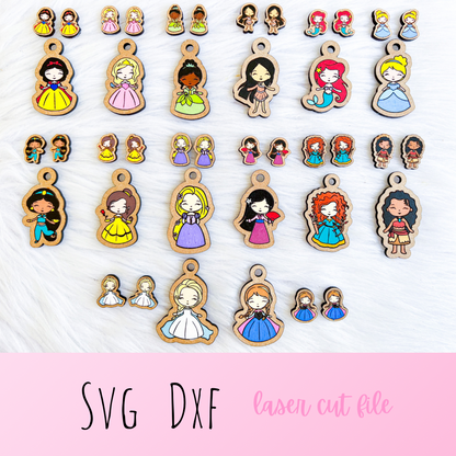 Cartoon Princesses Stud/Dangle Earrings Bundle SVG