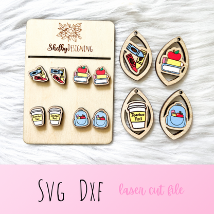 Teacher Back to School Dangle + Stud Earrings Bundle SVG
