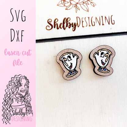 Chip Tea Cup Stud Earrings SVG