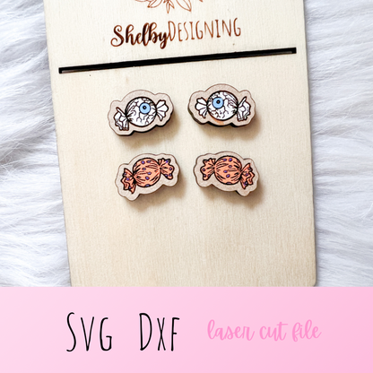 Spooky Eyeball Halloween Candy Stud Earrings Duo SVG