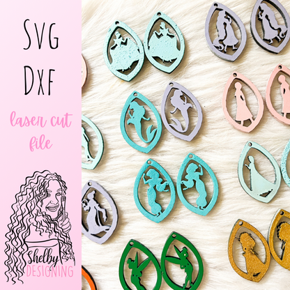Teardrop Princess Silhouettes Dangle Earrings Bundle SVG