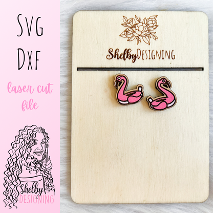 Flamingo Pool Float Stud Earrings SVG