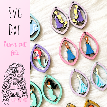 Teardrop Princess Silhouettes Dangle Earrings Bundle SVG