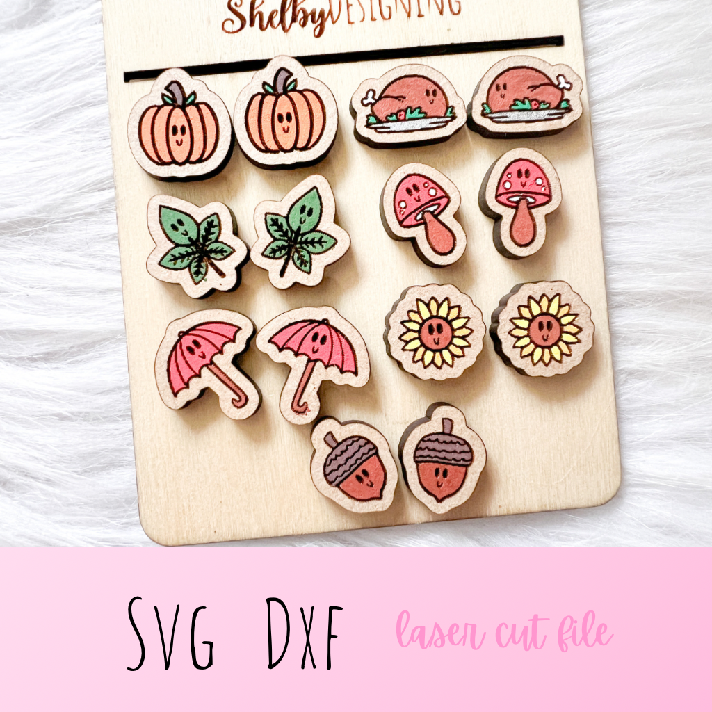 Kawaii Autumn Stud Earrings Bundle SVG