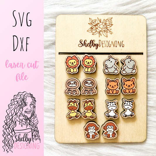 Cute Baby Safari Animal Stud Earrings Bundle SVG