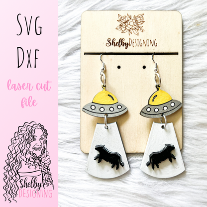 UFO Space Cow 2 Piece Dangle Earrings SVG