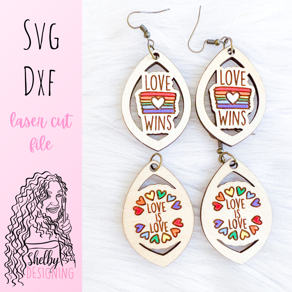 Pride Love is Love + Love Wins Dangle Earrings Duo SVG