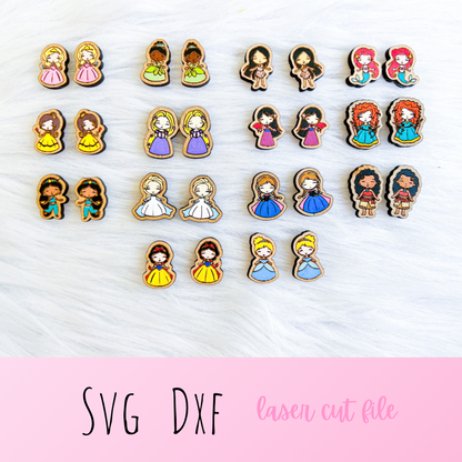 Cartoon Princesses Stud/Dangle Earrings Bundle SVG