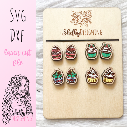Holiday Cupcake Stud Earrings Set SVG