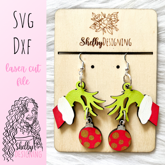 Grinch 2 Piece Dangle Ornament Earrings SVG