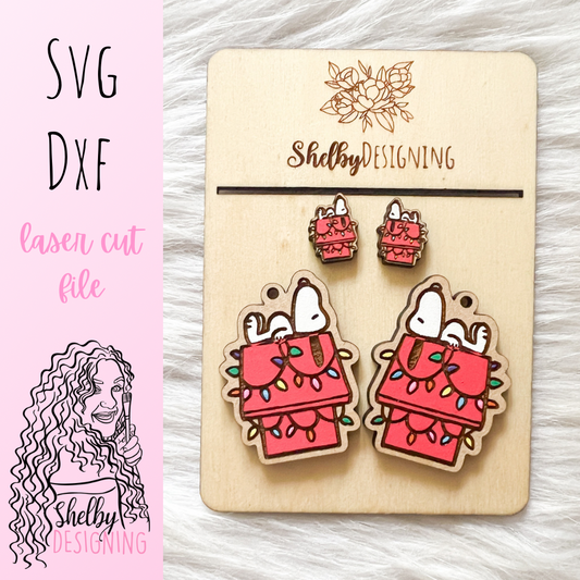 Christmas Snoopy Doghouse Dangle/Stud Earrings SVG