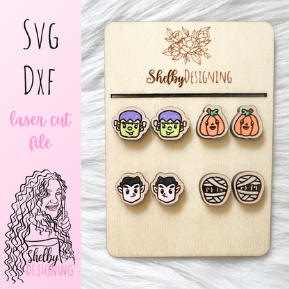 Halloween Monster Heads Stud Earrings Set SVG