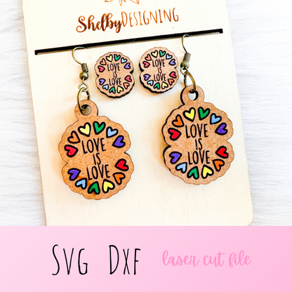 Pride Love Is Love Rainbow Stud/Dangle Earrings SVG
