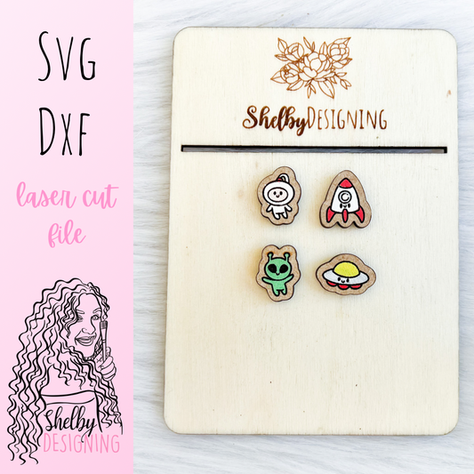 Kawaii Astronaut & Alien Duo Stud Earrings SVG