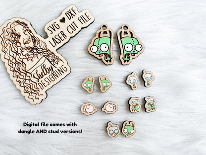 Invader Zim Inspired Stud AND Dangle Earring Bundle SVG