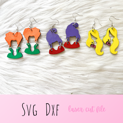 Hocus Pocus Witch Sisters 2 Piece Dangle Earrings Trio SVG