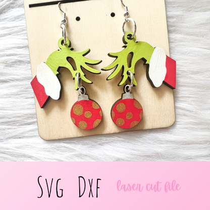 Grinch 2 Piece Dangle Ornament Earrings SVG