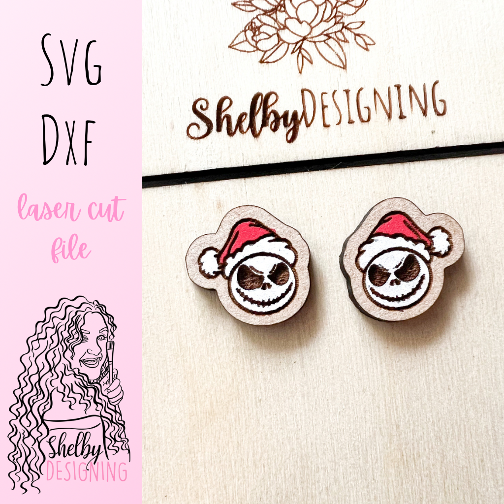 Santa Hat Jack Skeleton Stud Earrings SVG