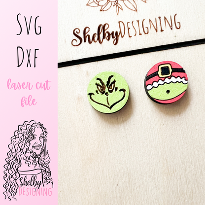 Grinchmas Grinch Circle Stud Earrings SVG