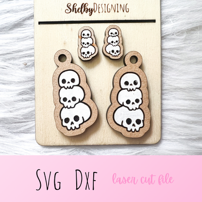 Stacking Skeleton Heads Stud/Dangle Earrings SVG